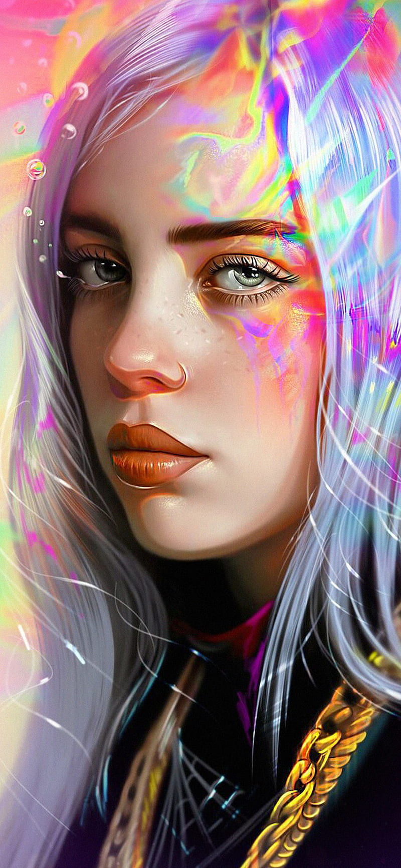 Billie Eilish, artist, bonito, colorful, eyes, lips, HD phone wallpaper