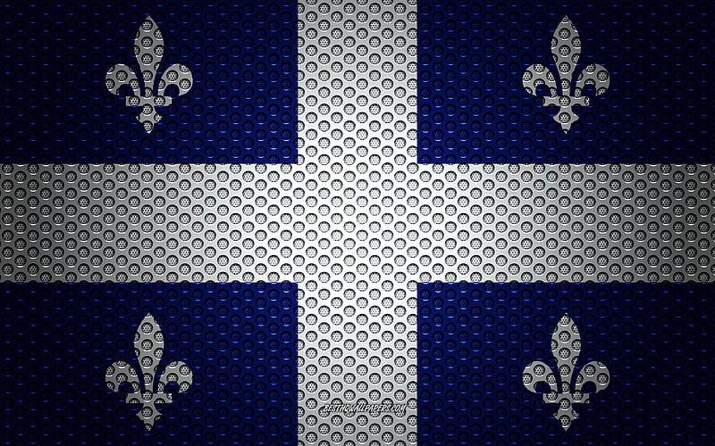 Flag of Quebec creative art, metal mesh texture, Quebec flag, national symbol, provinces of Canada, Quebec, Canada, North America, HD wallpaper