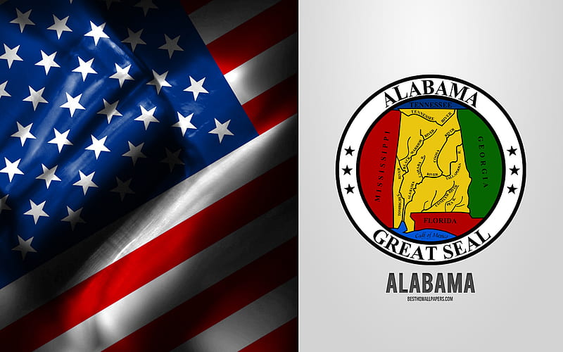 Seal of Alabama, USA Flag, Alabama emblem, Alabama coat of arms, Alabama badge, American flag, USA, HD wallpaper