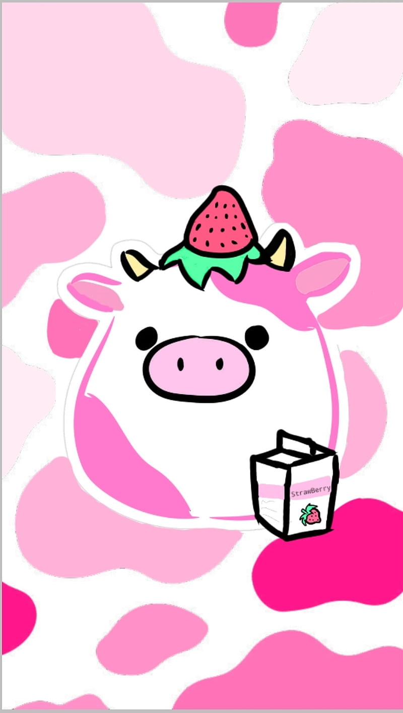 Strawberry cow, cute, pink, HD phone wallpaper