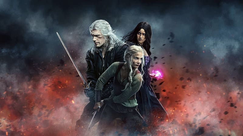 The Witcher 2019 -, yennefer, freya allan, man, poster, anya chalotra, actress, the witcher, people, ciri, pink, tv series, actor, henry cavill, pinj, HD wallpaper