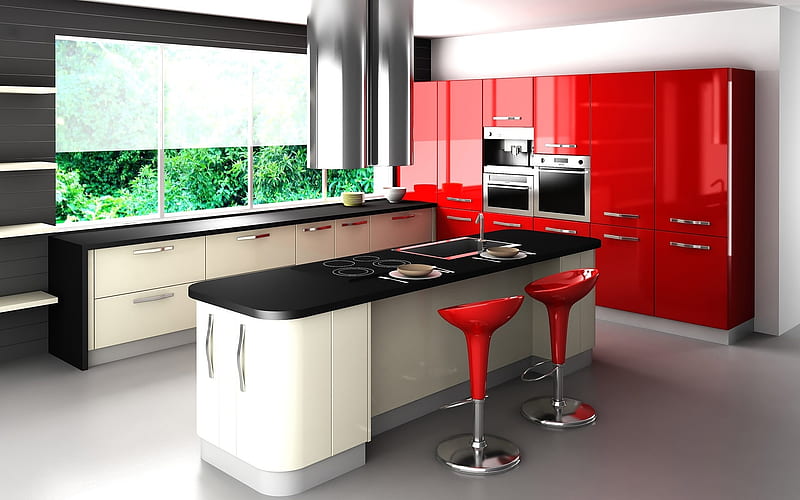 Red And Black Kitchen, Album, Kitchen, Black, Red, Wihite, HD wallpaper