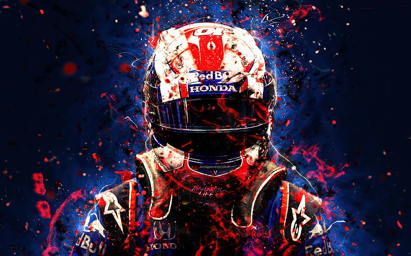 Pierre Gasly, abstract art, Formula 1, F1, Toro Rosso 2018, Red Bull Toro Rosso, Gasly, neon lights, Formula One, Toro Rosso, HD wallpaper