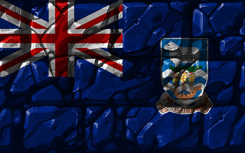 Falkland Islands flag, brickwall South American countries, national symbols, Flag of Falkland Islands, creative, Falkland Islands, South America, Falkland Islands 3D flag, HD wallpaper