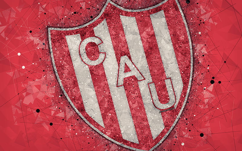 Union de Santa Fe, Club Atlético Union logo, geometric art, Argentine football club, red abstract background, Argentine Primera Division, football, Santa Fe, Argentina, creative art, HD wallpaper
