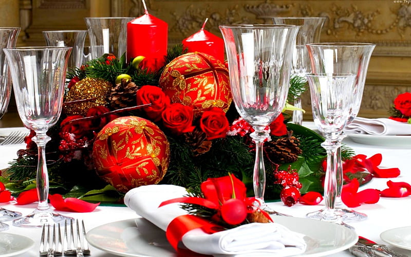 CHRISTMAS PARTY, Christmas, glasses, Reed, candles, Cutlery, HD wallpaper
