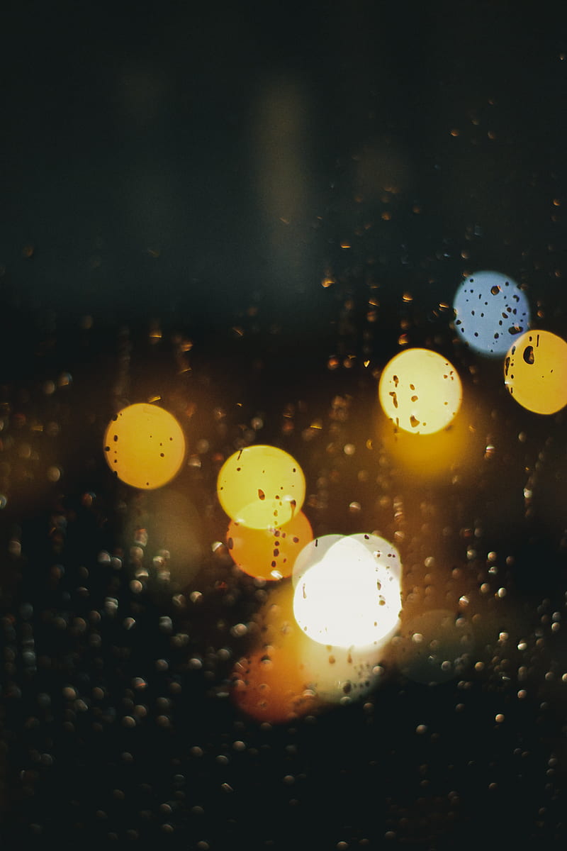 Bokeh, background, black, blur, blurred, city, lights, patterns, rain, rainy, HD phone wallpaper