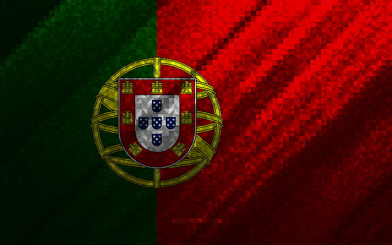 Flag of Portugal, multicolored abstraction, Portugal mosaic flag, Portugal, mosaic art, Portugal flag, HD wallpaper