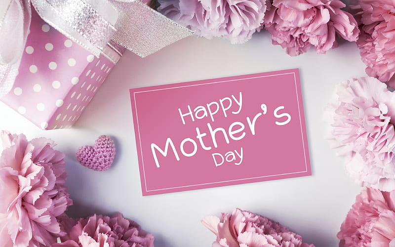 Happy Mothers Day pink flowers, gift box, Mothers Day, creative, Mothers Day Concept, HD wallpaper