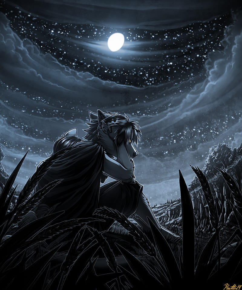 werewolf, night, art, moon, moonlight, HD phone wallpaper