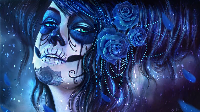 Rose, Artistic, Skeleton, Makeup, Sugar Skull, Day Of The Dead, HD wallpaper