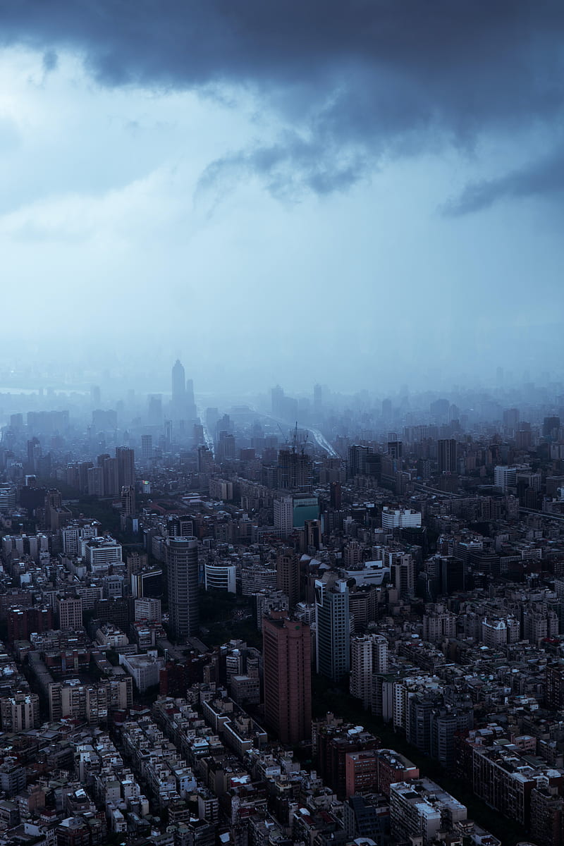 city, buildings, skyscrapers, fog, darkness, HD phone wallpaper