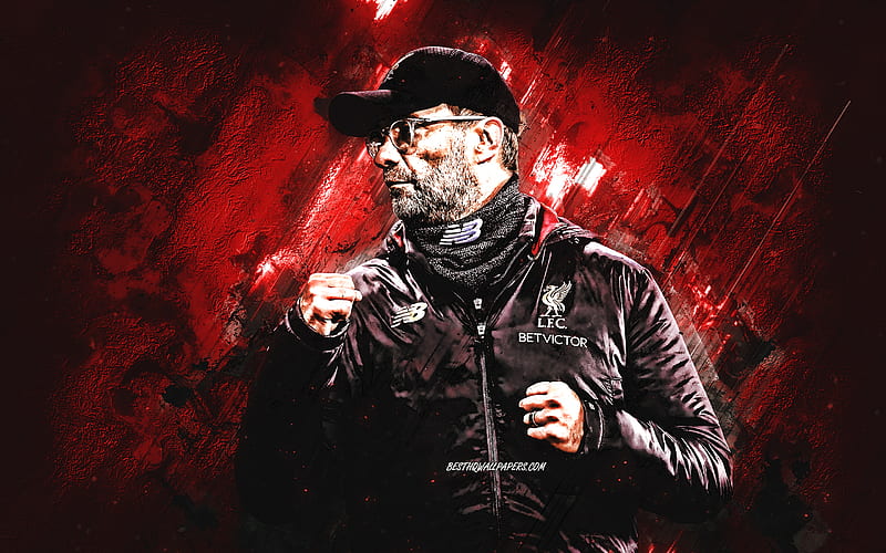 Jurgen Klopp, German coach, Liverpool FC, portrait, red stone background, football, Premier League, England, HD wallpaper