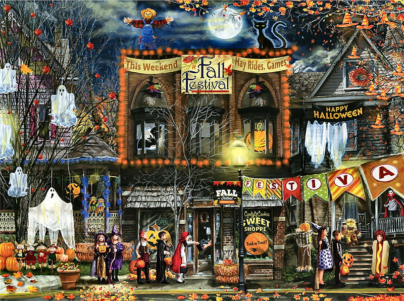 Fall Festival - Halloween, art, holiday, bonito, illustration, artwork, October, painting, wide screen, occasion, Halloween, HD wallpaper