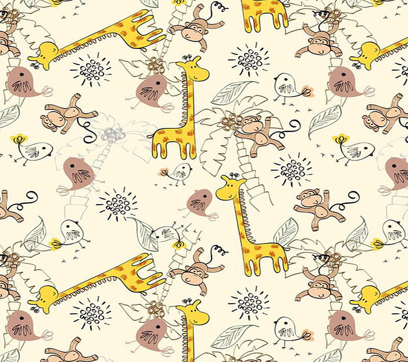 Animals, children, pattern, HD wallpaper