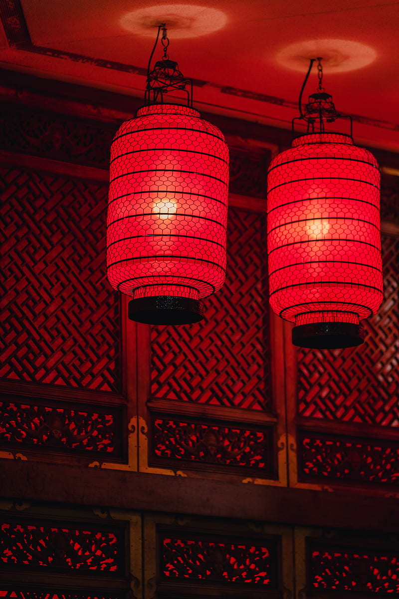 chinese lanterns, lanterns, light, red, HD phone wallpaper