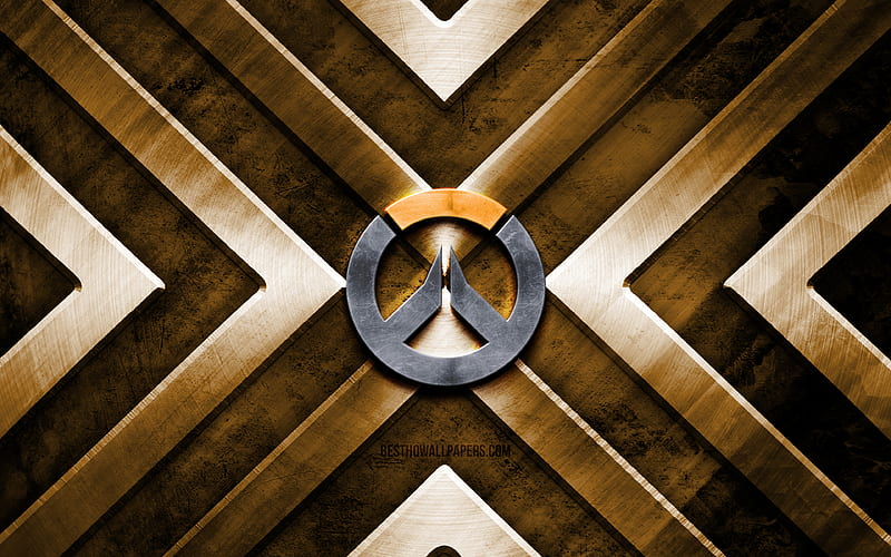 Overwatch metal logo brown metal background, OS, metal arrows, Overwatch logo, creative, Overwatch, HD wallpaper