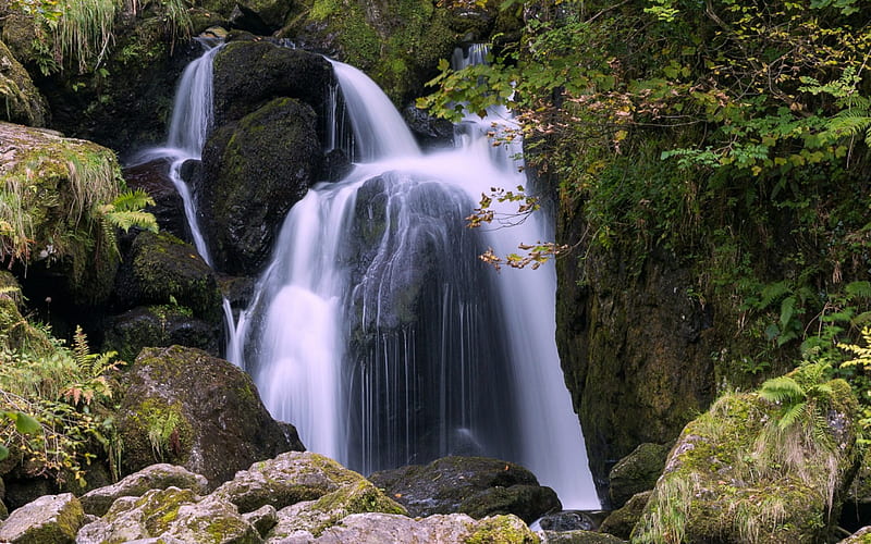 Lordore Waterfall, Cumbria, England, Waterfall, Rocks, Nature, England, HD wallpaper