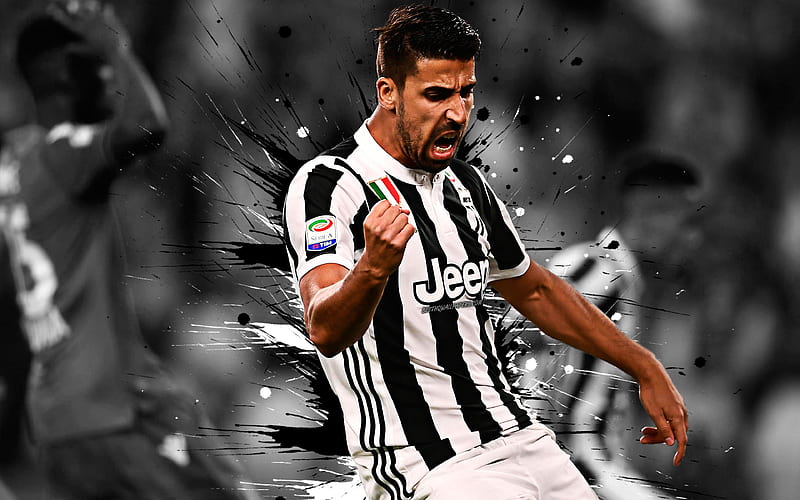 Sami Khedira German footballer, Juventus FC, black and white paint splashes, creative grunge art, portrait, Juve, Serie A, Italy, HD wallpaper