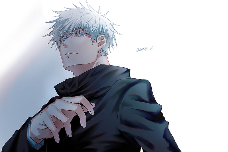 Anime Jujutsu Kaisen Satoru Gojo White Hair Blue Eyes Boy School Uniform Hd Wallpaper Peakpx