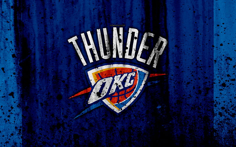 Oklahoma City Thunder, grunge, NBA, basketball club, Western Conference, USA, emblem, stone texture, basketball, Northwest Division, HD wallpaper