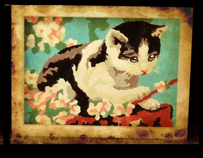 Catlove1, paint, kitty, painting, watercolour, cat, kitten, HD wallpaper