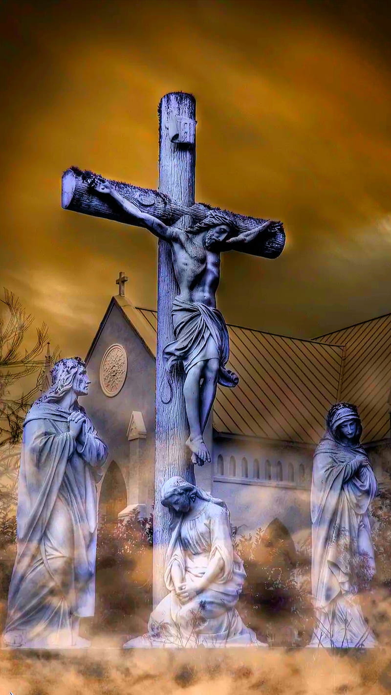 Jesus crucified, christ, cross, crucified, jesus, orange sky, sky, son of  god, HD phone wallpaper | Peakpx