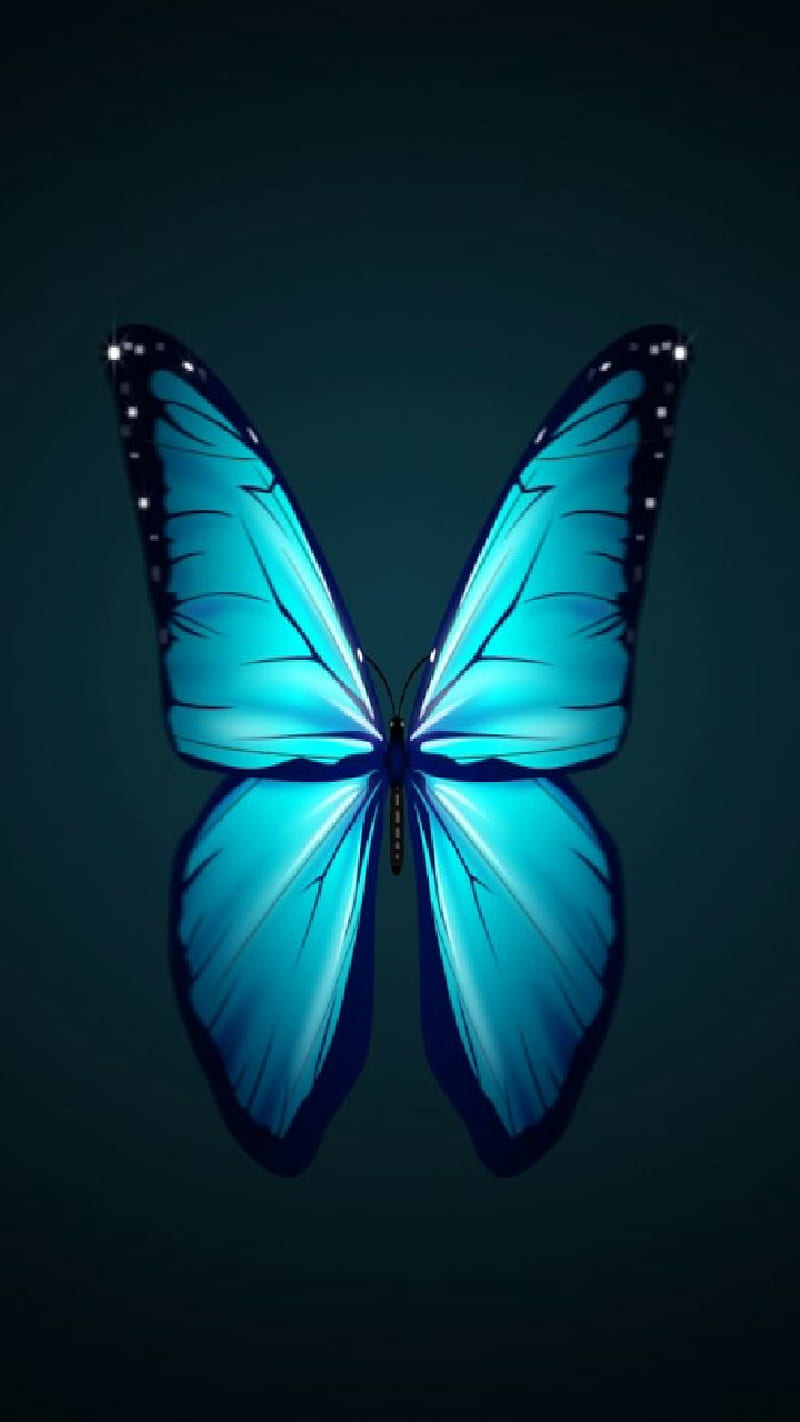 Neon butterfly, blue, black, insect, wings, flying, HD phone wallpaper
