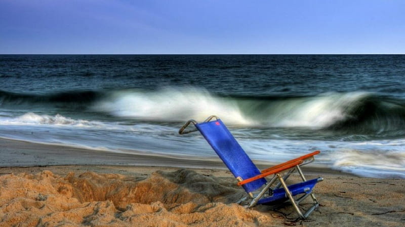 lounge chair on a beach r, beach, lounge, r, chair, waves, sea, HD wallpaper
