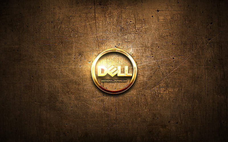 Dell golden logo, creative, brown metal background, Dell logo, brands, Dell, HD wallpaper