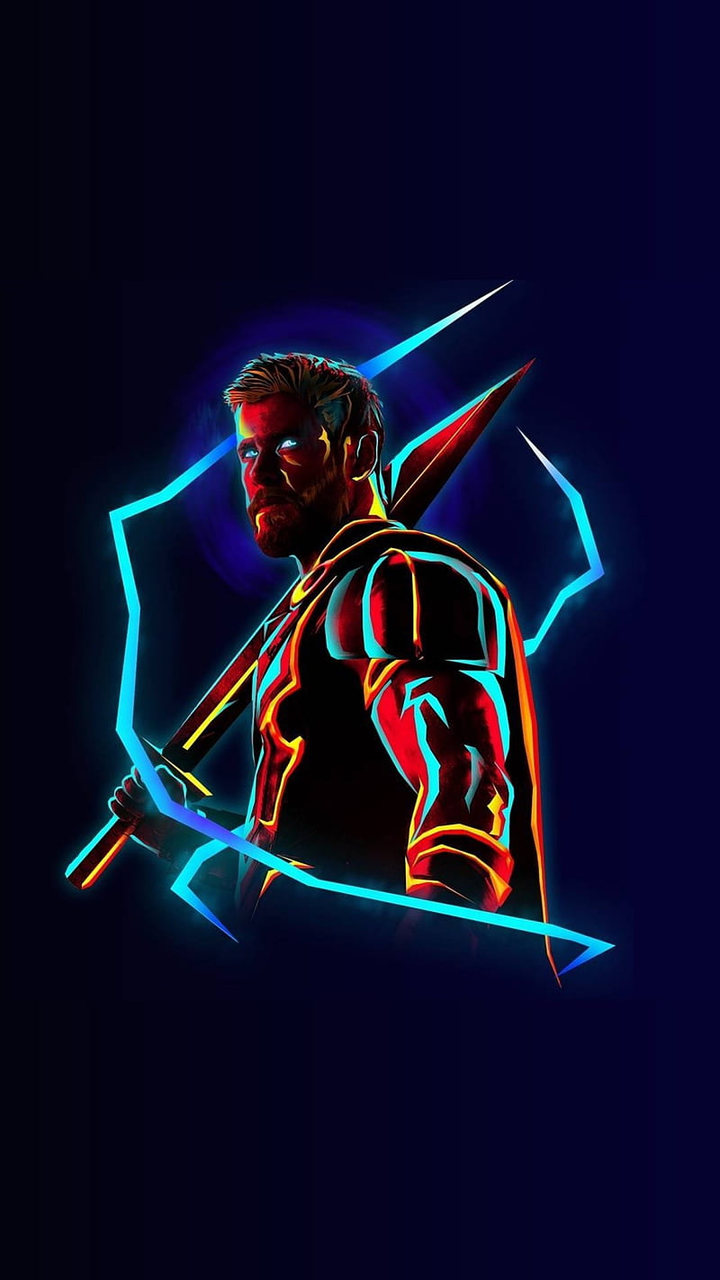 NEON THOR, marvel, god f thunder, thor ragnarok, artwork, HD phone wallpaper