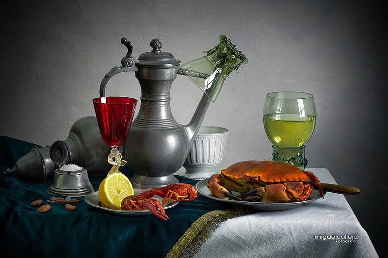 Food, Still Life, Crab, Lemon, Wine, HD wallpaper