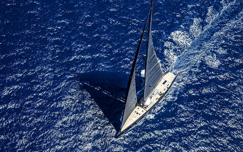 Wally, BLACK SAILS Yacht, sea, view from above, yachts, black sails, HD wallpaper