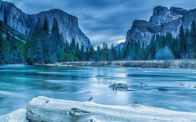 Yosemite National Park, America, winter, river, mountains, Sierra Nevada, USA, HD wallpaper