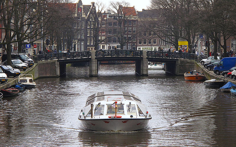 Canal Taxi, Europe, boat, amsterdam, canal, water way, travel, transportation, HD wallpaper