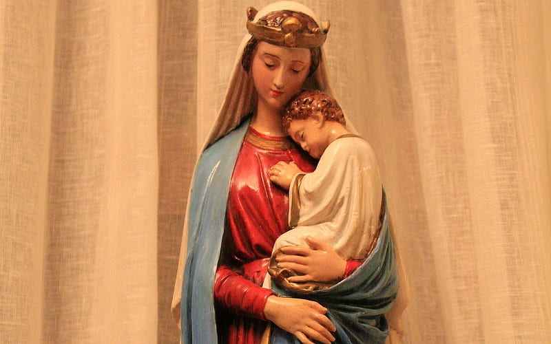Mother of God, Mother, Jesus, Mary, Baby, Queen, sculpture, HD wallpaper