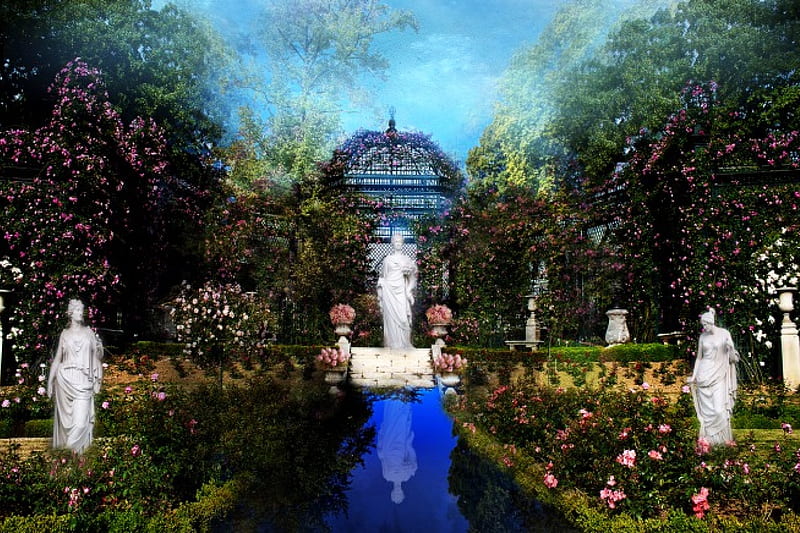 ✰C O M F O R T A B L E✰, colorful, splendid, charm, bonito, clouds, Dome, splendor, stock , decorations, flowers, Bg15, magnificent, comfortable, resources, Sternenfee59, lovely, premade, Sculpture, colors, Statue, park, sky, trees, miscellaneous, pond, attraction, cool, garden, backgrounds, nature, HD wallpaper