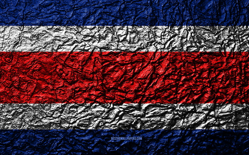 Flag of Costa Rica stone texture, waves texture, Costa Rica flag, national symbol, Costa Rica, North America, stone background, HD wallpaper