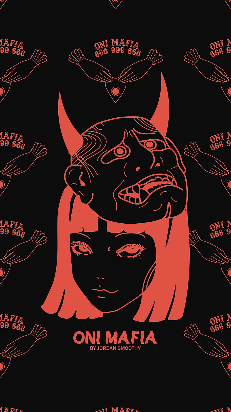 ONI MAFIA, black, full, girl, illustration, metal, red, HD phone wallpaper