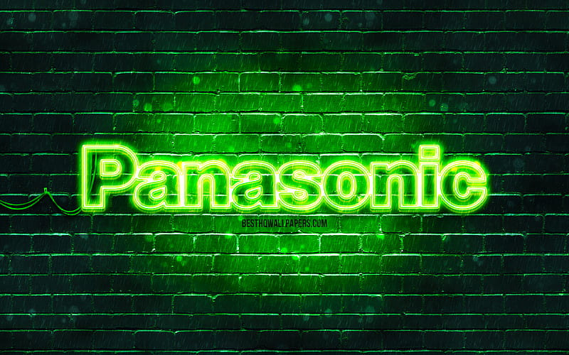 Panasonic green logo green brickwall, Panasonic logo, brands, Panasonic neon logo, Panasonic, HD wallpaper