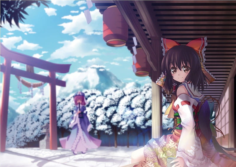 The Snow Scenic Hakurei Reimu Anime Shrine Touhou Anime Girl Scenery Hd Wallpaper Peakpx