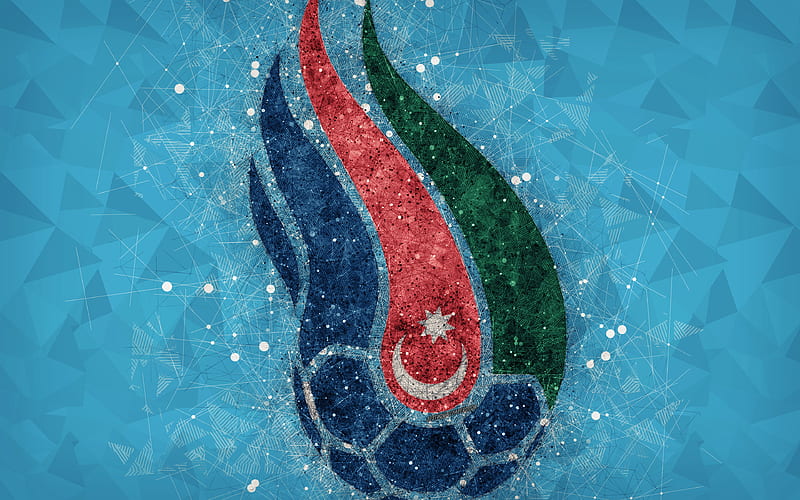 Azerbaijan national football team geometric art, logo, blue abstract background, UEFA, emblem, Azerbaijan, football, grunge style, creative art, HD wallpaper