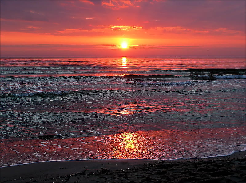 Sunrise, germany, sea, baltic sea, HD wallpaper
