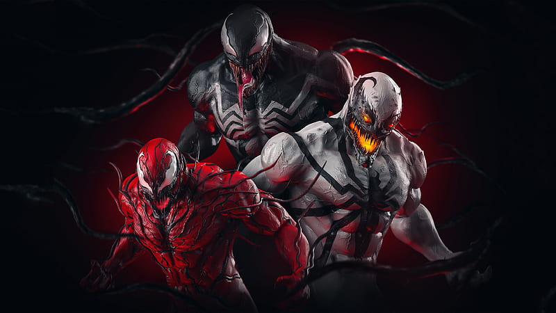 Venom X Carnage X AntiVenom, venom, carnage, venom, superheroes, artwork, HD wallpaper