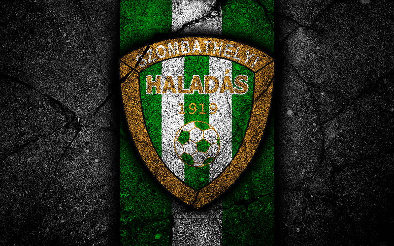 Haladas FC, logo, Hungarian Liga, soccer, NB I, black stone, football club, Hungary, Haladas, football, asphalt texture, FC Haladas, HD wallpaper