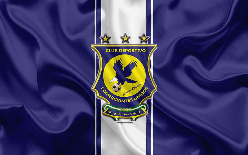 CD Comerciantes Unidos logo, silk texture, Peruvian football club, blue white flag, Peruvian Primera Division, Cutervo, Cajamarca, Peru, football, Club Deportivo Comerciantes Unidos, HD wallpaper