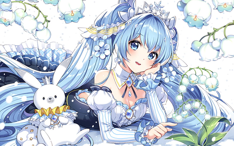 Miku Hatsune, white bunny, Vocaloid Characters, toys, Hatsune Miku, manga, Vocaloid, girl with blue eyes, HD wallpaper