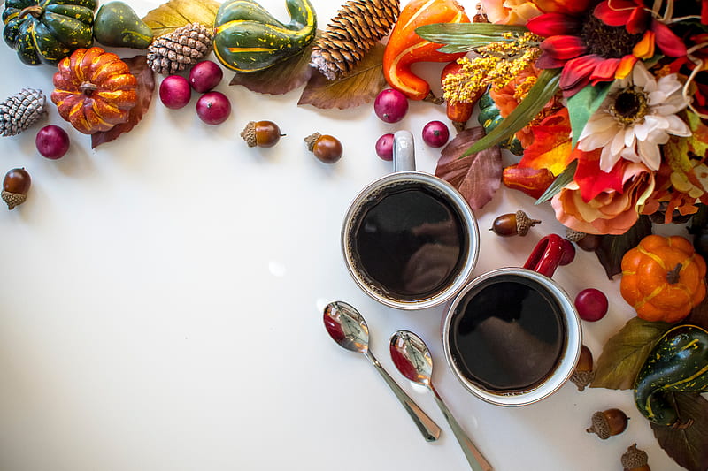 coffee, cup, spoons, autumn, still life, HD wallpaper