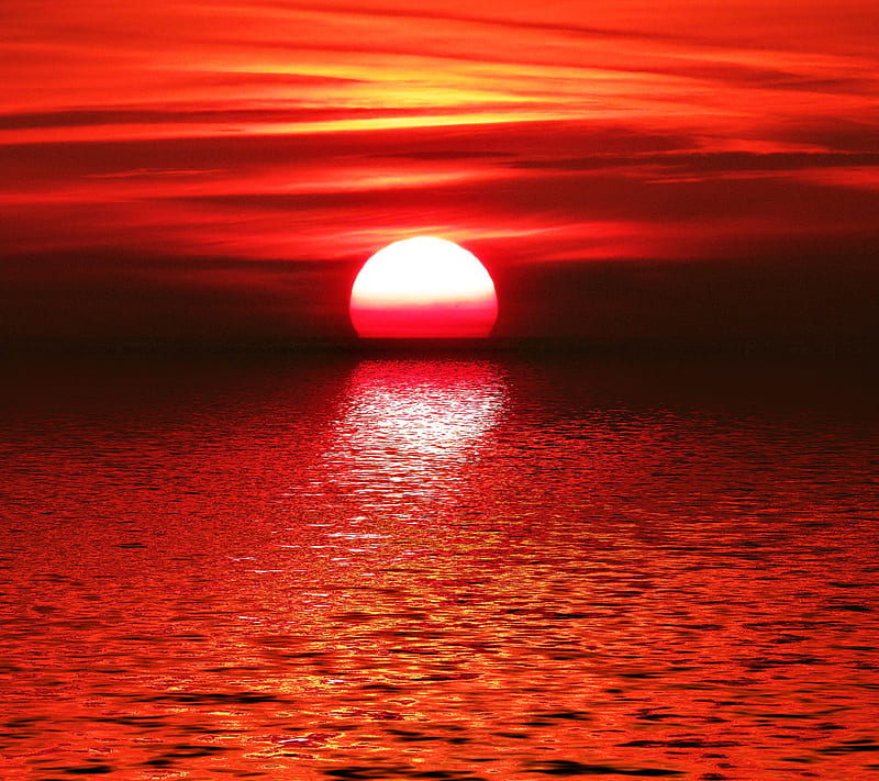Red Sunset, lg, nexus, sea, HD wallpaper