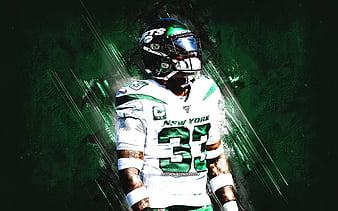 CJ Mosley, New York Jets, NFL, portrait, american football, green stone  background, HD wallpaper